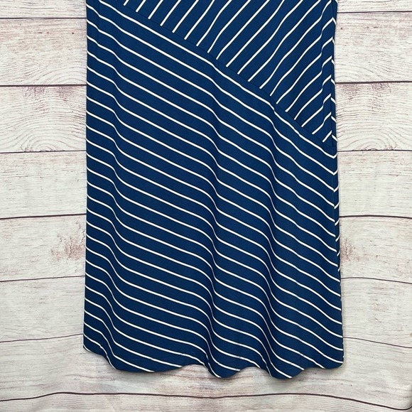 Chico's Spliced Striped A Line Blue Short Sleeve Dress New Size 12-14 - Picture 8 of 15